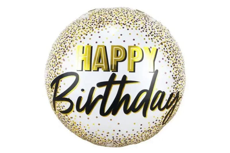 Фольгована кулька круг 01425 "Happy Birthday в золоту крапочку" біла 18"(45см)