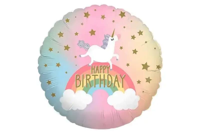 Фольгована кулька круг 20652 "Happy Birthday єдиноріг на веселці" 18"(45см) 1шт.