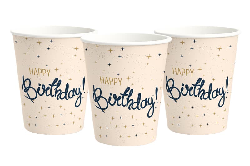Паперові стаканчики funmi "Happy Birthday" кремові 6шт/уп. (250мл.)