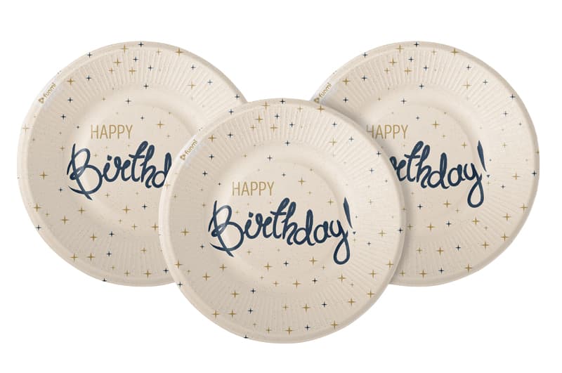 Паперові тарілки funmi "Happy Birthday" кремові 6 шт. (18см.)
