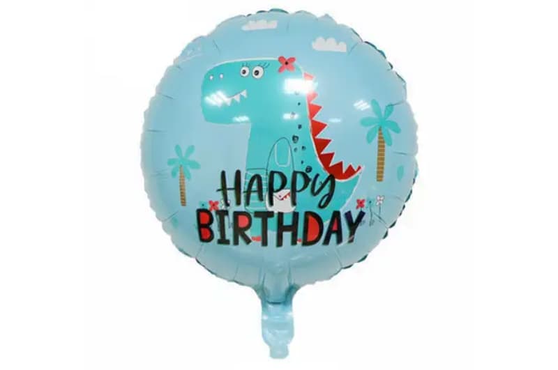 Фольгована кулька круг 01438 "Happy Birthday динозавр" блакитна 18"(45см) 1шт.