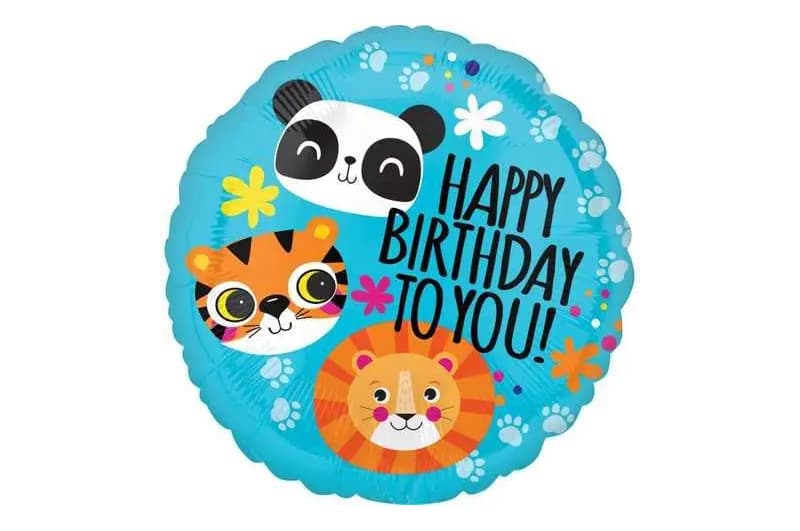 Фольгована кулька круг 01439 "Happy Birthday тваринки" блакитна 18"(45см) 1шт.
