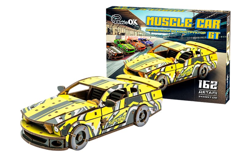 Дерев'яний 3D конструктор Muscle car GT (жовта) Puz-00943 PuzzleOk