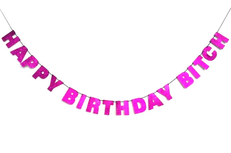 Гірлянда паперова літери "Happy Birthday Bitch", рожева з глітером