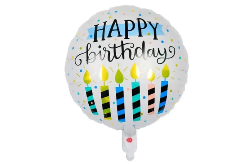 Фольгована кулька круг 01451 "Happy Birthday свічки " біла 18"(45см) 1шт.