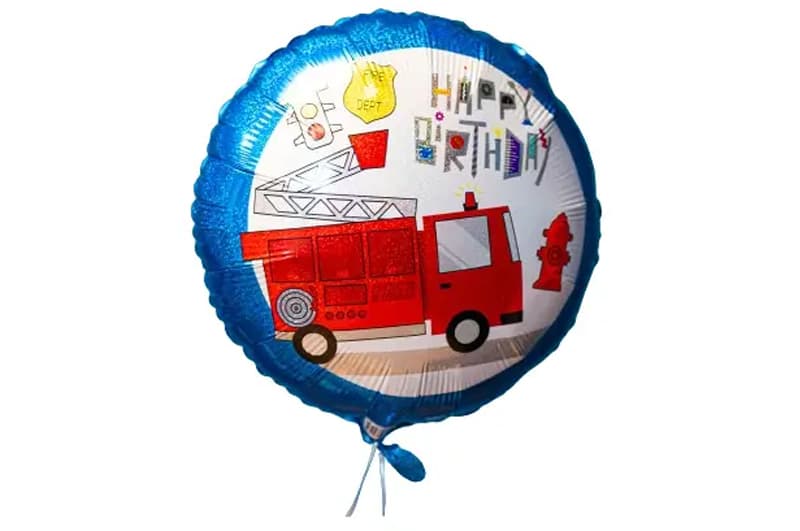 Фольгована кулька круг 14835 "Happy Birthday пожежна машина" голограма синя 18"(45см) 1 шт.