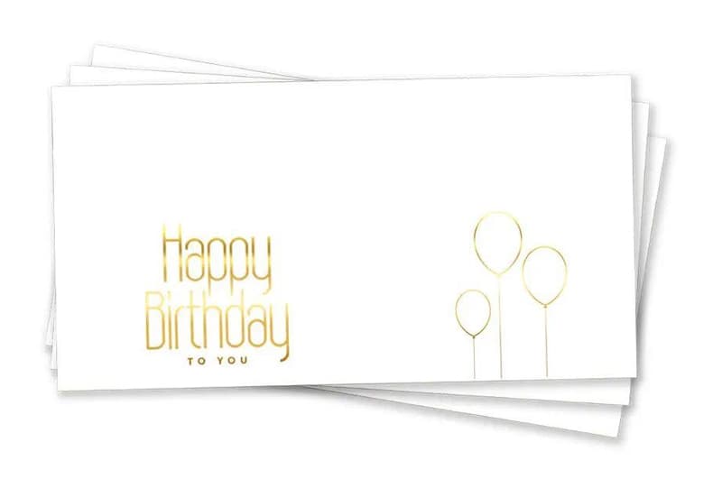 Паперовий конверт на гроші білий 'Happy Birthday' золоте тиснення
