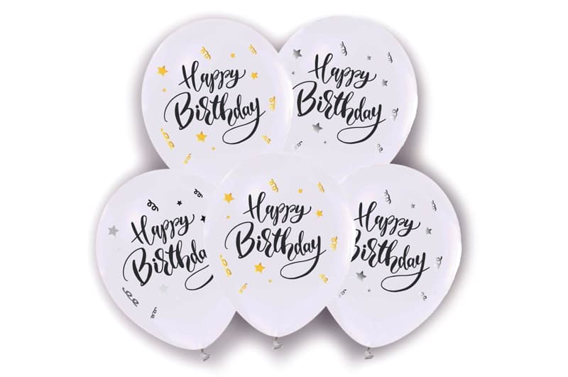 Латексні повітряні кульки "Happy Birthday" білі з срібним/золотим конфеті ТМ "Твоя Забава" 50шт