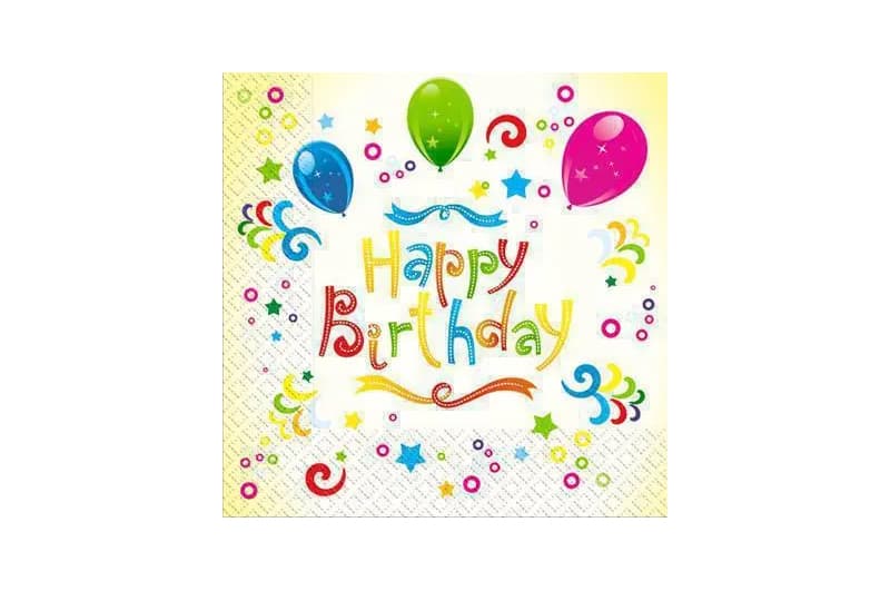 Серветки паперові тришарові "Happy Birthday" 16106 жовтого кольору 33х33см (18шт.) в уп.