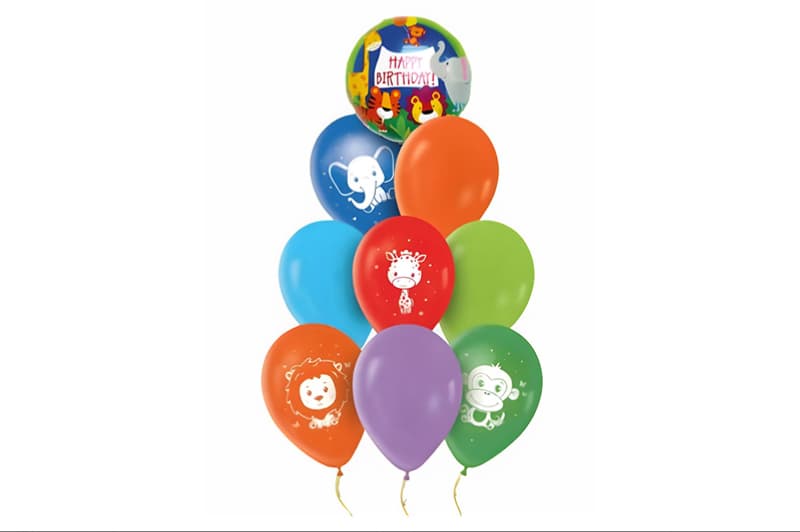 Набір з 9 повітряних кульок 'Happy Birthday' зоопарк ТМ 'Твоя Забава'