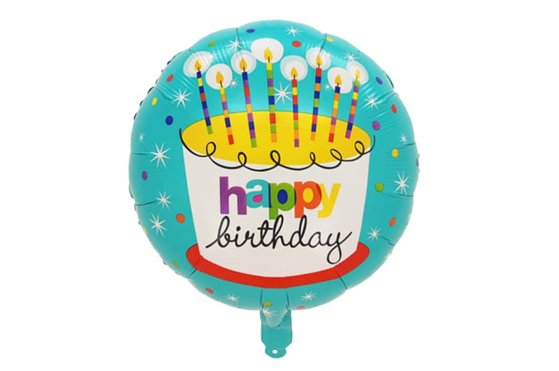 Фольгована кулька круг 17527 "Happy Birthday торт" бірюзова 18"(45см) 1шт.