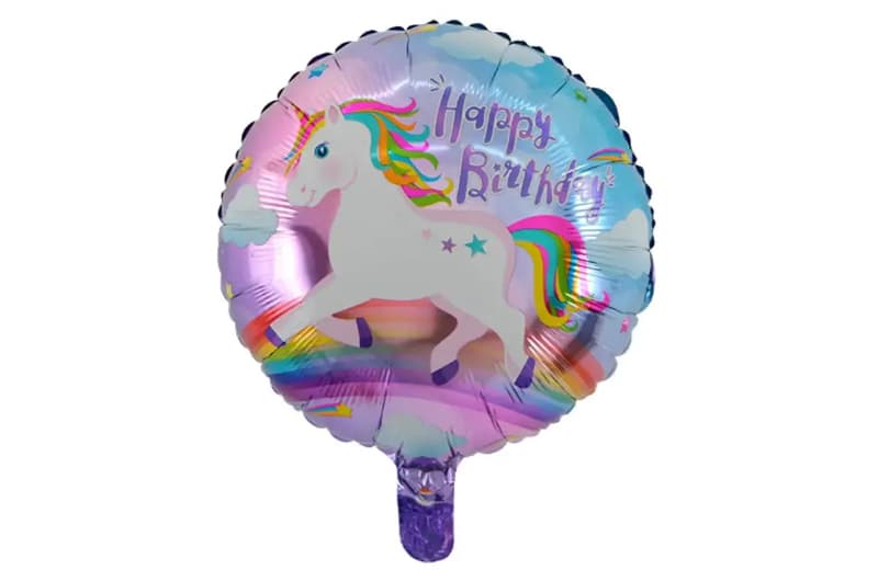 Фольгована кулька круг 01377 "Happy Birthday єдиноріг" градієнт 18"(45см) 1шт.