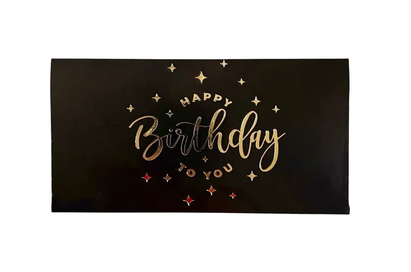 Паперовий конверт на гроші 17701 чорний "Happy Birthday з зірками" золоте тиснення 1шт.