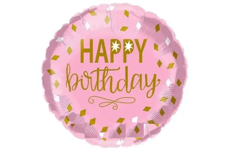 Фольгована кулька круг 18363 "Happy Birthday ромби" рожева 10"(25см) 1 шт.(під повітря)