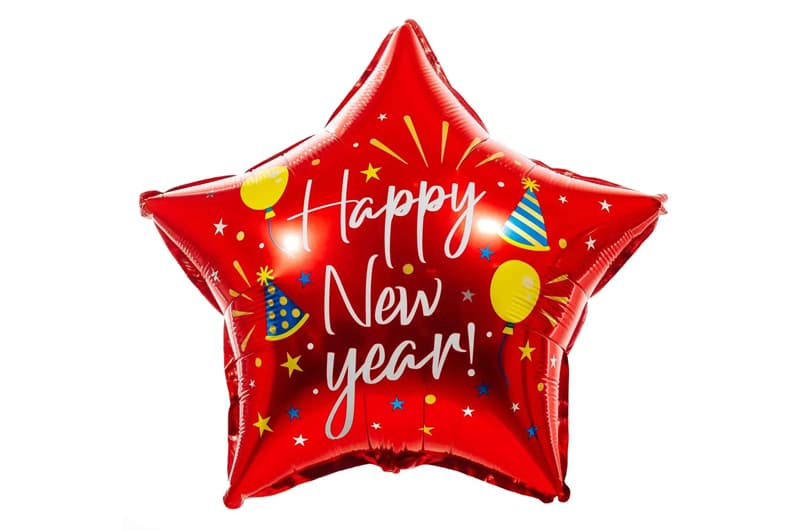 Фольгована кулька зірка 01487 "Happy New Year"   червона 18"(45см) 1шт.