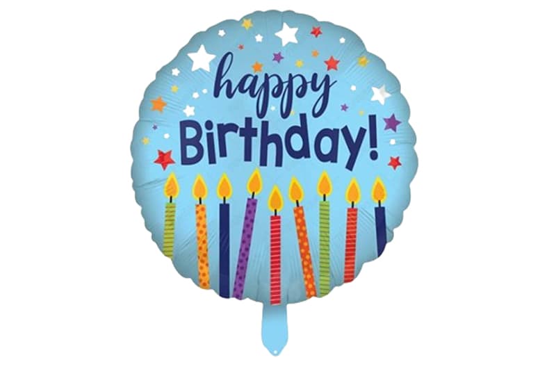 Фольгована кулька 17894 круг "Happy Birthday свічки", блакитна 18"(45см) 1шт.