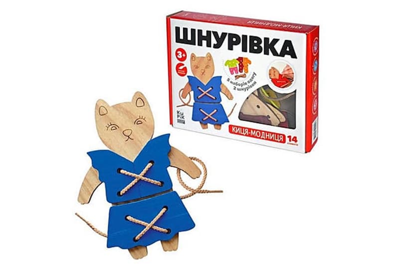 Дерев'яна  гра-шнурівка "Киця-Модниця" 14 елементів 900026 IGROTECO