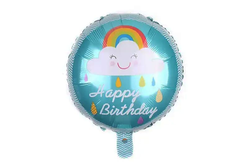 Фольгована кулька круг 01399 "Happy Birthday веселка" блакитна 18"(45см) 1шт.