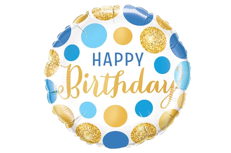 Фольгована кулька круг 01492 "Happy Birthday з блакитними кружечками " 18"(45см) 1шт.