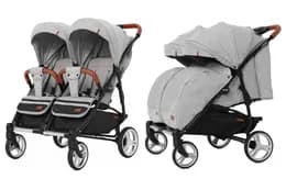 Коляска прогулянкова Connect CRL-5502 Rock Gray для двійні, в льоні + дощовик CARRELLO