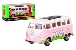Автобус металева "Автопром", 4332, 1:38 Volkswagen T1, рожевий колір, відкриваються двері, в коробці р. 14,5*6,5*7см