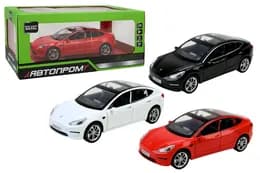 Машина металева AP7728 1:24 Tesla model 3, на  батарейки, світло, звук, відкриваються двері, в коробці 28x16x12,8см АВТОПРОМ