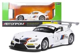 Машина металева 68260А 1:24, BMW Z4 GT3 на батарейках: світло та звук, відкриваються двері, капот, багажник, в коробці 24,5x12x10 см АВТОПРОМ