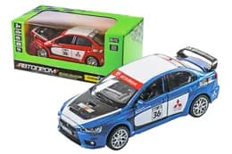 Машина металева 68410 "Автопром", 2 кольори, 1:32 Mitsubishi Lancer Evolution, світло, звук, відкриваються двері, коробка 18*9*9 см