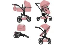 Візок для ляльки 9695 FORTUNA POWDER PINK 2в1 з сумкою, металевий, в коробці 54.5x14.5x38.5 см CARRELLO