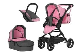 Візок для ляльки 3в1 9636 MAGIA PINK з сумкою метал. коробка 59,5x18,5x37,5 см CARRELLO