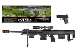 Набір CYMA P.1161 снайперська гвинтівка та пістолет на кульках, лазер, світло, приціл, обтяжений, коробка 87,5*9*20 см