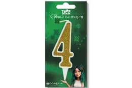 Свічка-цифра "4"21379"Мавка. Лісова пісня",біла золотий блиск в зеленій упаковці "Твоя Забава" (9 см.) 1шт