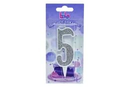 Свічка 03694 цифра '5' біла срібло 9 см Balun