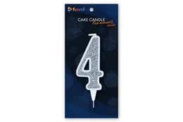 Свічка цифра 23240 "4" біла срібло (9см) funmi 1шт.