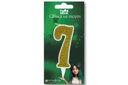 Свічка-цифра "7"21381"Мавка. Лісова пісня" біла золотий блиск в зеленій упаковці "Твоя Забава" (9 см.) 1шт