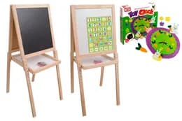 Мольберт магнітний, буковий з поличкою з математикою і набором "Toy Clock"