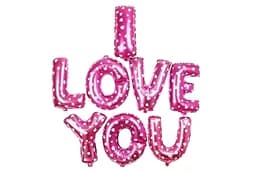 Надпис " I love you" рожевий з сердечками 16" (40см)