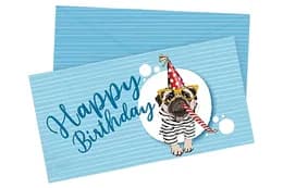 Паперовий конверт на гроші блакитний 12397 "Happy Birthday мопс" 1шт.