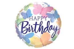 Фольгована кулька круг 11642 "Happy Birthday метелики" кольорова 18" (45см.) 1шт.