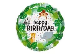 Фольгована кулька круг "Happy Birthday тваринки" зелена 18"(45см) 1шт.
