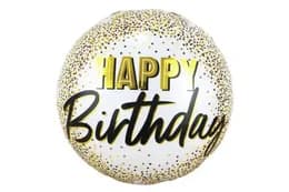 Фольгована кулька круг 01425 "Happy Birthday в золоту крапочку" біла 18"(45см)