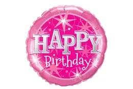 Фольгована кулька круг "Happy Birthday блиск" рожева 18"(45см) 1шт.