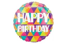 Фольгована кулька круг 01521 "Happy Birthday трикутники" кольорова 18"(45см) 1шт.