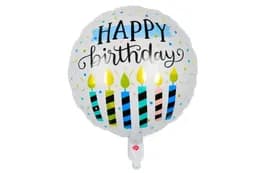 Фольгована кулька круг 01451 "Happy Birthday свічки " біла 18"(45см) 1шт.