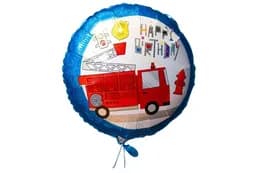 Фольгована кулька круг 14835 "Happy Birthday пожежна машина" голограма синя 18"(45см) 1 шт.
