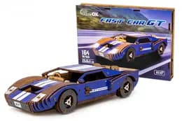 Конструктор Puz-26915"Fast Car GT" дерев'яний, 164 дет., синій, розмір моделі 23х6х11 см PuzzleOk