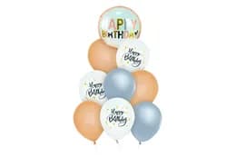 Набір з 9 повітряних кульок "Happy birthday" персиковий ТМ "Твоя Забава"