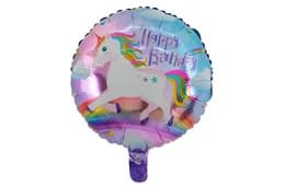 Фольгована кулька круг 01377 "Happy Birthday єдиноріг" градієнт 18"(45см) 1шт.