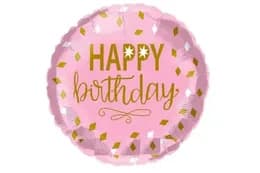 Фольгована кулька круг 18363 "Happy Birthday ромби" рожева 10"(25см) 1 шт.(під повітря)
