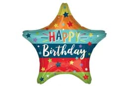 Фольгована кулька зірка 01512 "Happy Birthday смуги кольорові "18"(45см) 1шт.